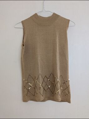 BAMBOO Gold-Tone Sleeveless Knit Silk-Blend Shirt with Sequin Detail